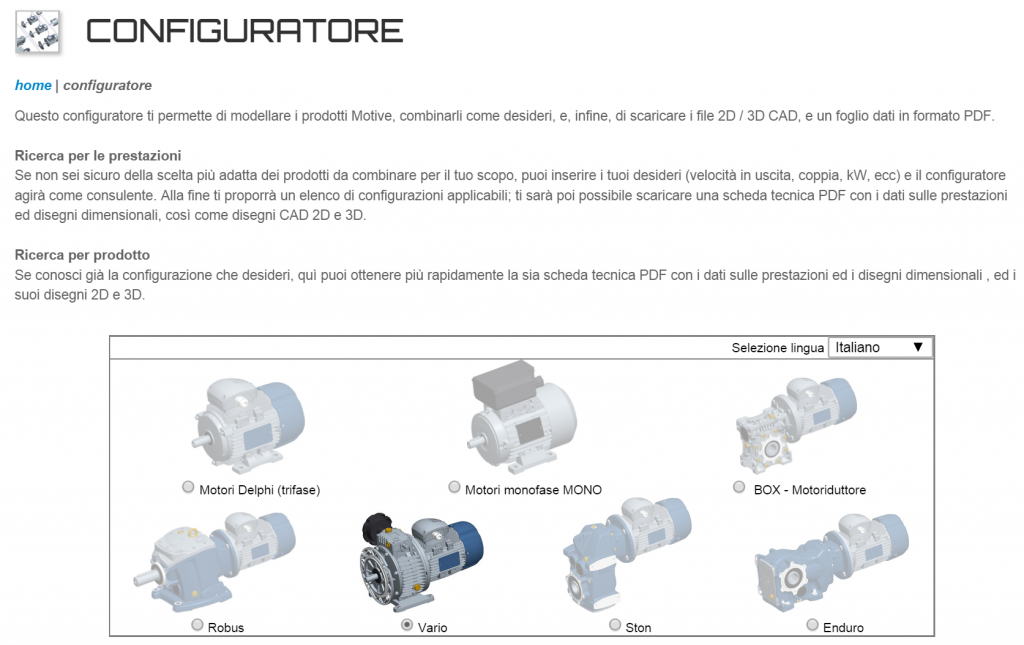 configuratore 3D motori elettrici